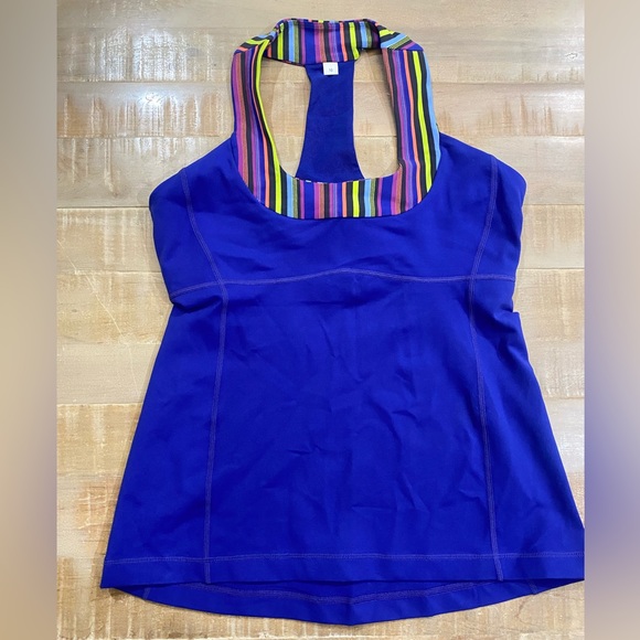LULULEMON Scoop Neck Tank Racerback Luon Coolmax Blue Striped Neck - Picture 8 of 8